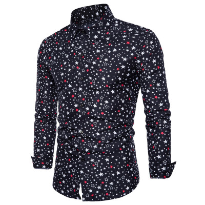 

Turndown Collar Colorful Stars Print Shirt