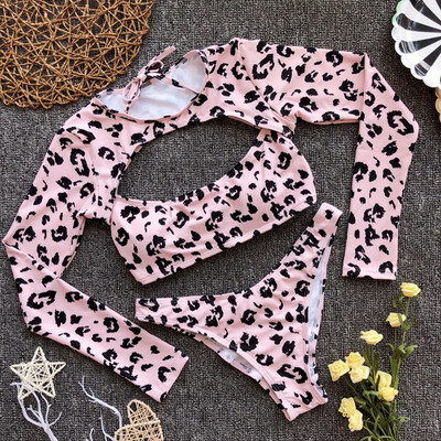 

Women Swimming Costume Leopard Print Swimsuit Sexy Buckle Bikini Set Swimwear