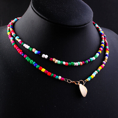 

80CM Bohemian Shell Pendant colorful Rhinestone Beaded Necklaces Chokers Charm Long Statement Collar Women Summer Jewelry 2019