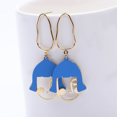 

EK423 Unique Design Korean Fashion Jewelry Personalized Hollow Face Abstract Wink Facial Earrings For Women Oorbellen Pendientes
