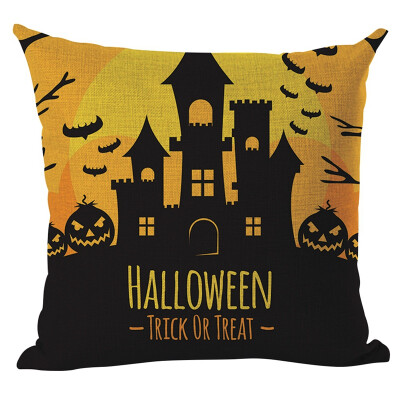 

Happy Halloween Flax Square Pillow Case Witch Pumpkin Pattern Decorative Throw Pillow Cover for Home Bar Halloween Home Supplies