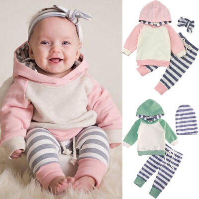 

3pcs Newborn Toddler Baby Boy Girl Hooded Sweater TopsPants Outfits Set Clothes