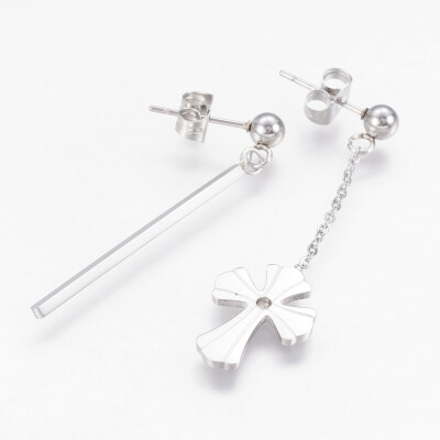 

304 Stainless Steel Stud Earrings Dangle Earrings Strip&Cross Stainless Steel Color 3841mm Pin 07mm