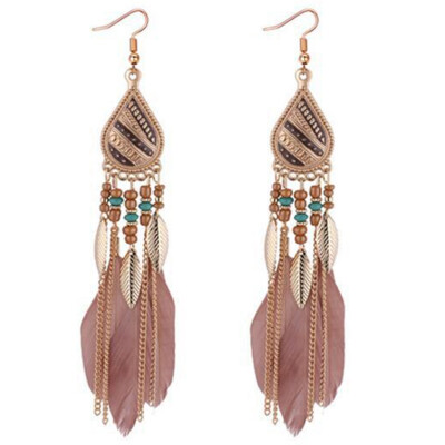 

Women Ethnic Drop Feather Earrings Pins Bohemian Tassel Statement Dangle Earring For Women Decoration Jewelry