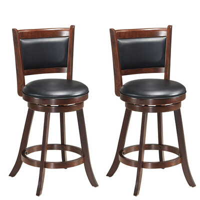 

Set of 2 24" Swivel Counter Upholstered Seat Wooden Dining Chairs-24