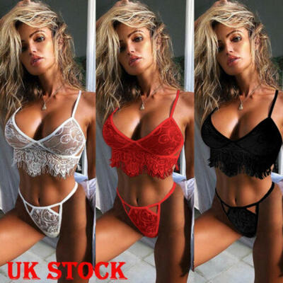 

UK New Women Sexy Lingerie Corset Lace Bralette Bralet Bra Crop Underwear Set
