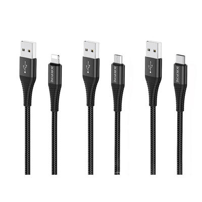 

Borofone BX29 Nylon-Braided Charge Cable Durable 24A Type-C Micro USB 8 Pin Charging And Syncing Cord
