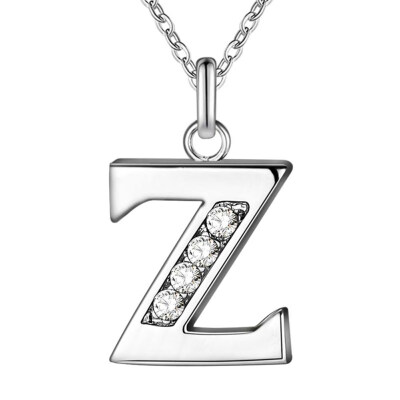 

Simple Shiny Zircon 26 English Letters Pendant Women Men Thin Necklaces Jewelry