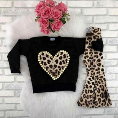 

3PCS Baby Girls Outfits T-shirtPants Set Toddler Leopard Clothes Tracksuit UK