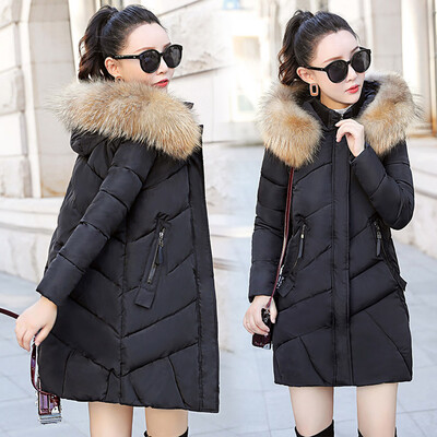 

Roseonmyhand Women Hooded Outwear Warm Coat Long Thick Fur Collar Cotton Parka Slim Jacket