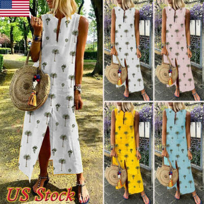 

Women Long Maxi Dress Loose Cotton Summer Beach Evening Party Vintage Sundress