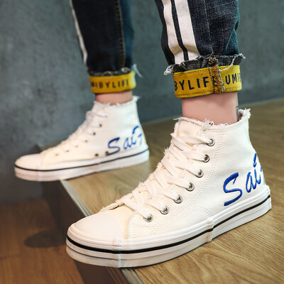 

Mens shoes in summer high red canvas shoes mens Korean version of broken cloth shoes personality board shoes hundred street