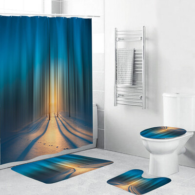 

Toponeto 4PCS Non Slip Toilet Polyester Cover Mat Set Bathroom Shower Curtain