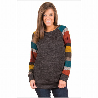 

Multi-color stitching round collar long-sleeved pullover sports leisure straight sweatshirt
