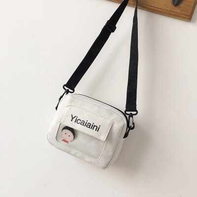 

Casual fashion personality letter canvas small square bag female 2019 new cute cartoon wild single shoulder Messenger bag