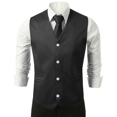 

Mens Formal Waistcoat Dress Vest And Neck Tie Hankie Set Wedding Prom Casual