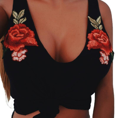 

Sexy Fashion Women Vest Crop Top Floral Embroidery Scoop Neck Sleeveless Casual Blouse