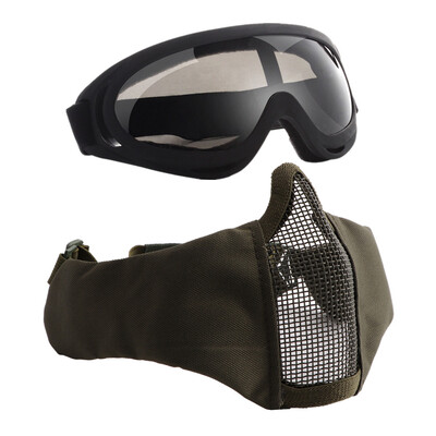 

V12X400 Half-face Mesh Mask & Goggle Set Impact-resistance UV Protection Goggle Protective Mask Ear Protection Carbon Steel Mesh