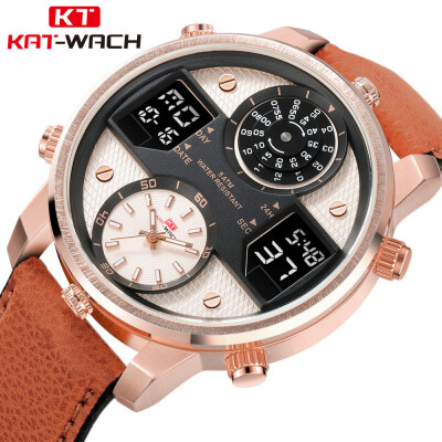 

KAT-WACH electronic watch leather strap waterproof luminous double movement multi-function sports quartz watch mens watch