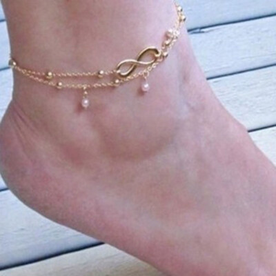 

Selling Pearl 8 Words Anklet Ornaments Manual Bead Double-deck Bracelet