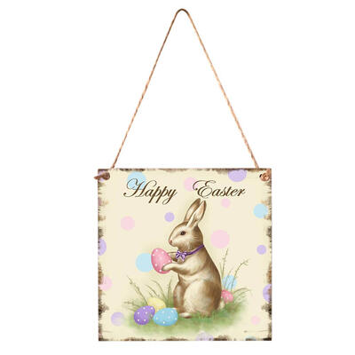 

Happy Easter Wood Hanging Plaque Home Wall Decorative Sign Festival Pendant
