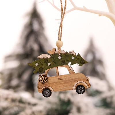 

Siaonvr 1PC Wooden Hanging Christmas Tree Cabin Elk Car Ornament Xmas Party Home Decor