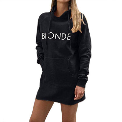 

Toponeto Women Long Sleeve Winter Hooded Letter Print Soft Mid Sweatshirt Tops