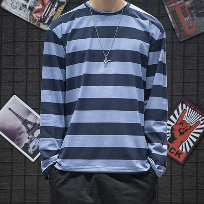 

Toponeto Mens Casual Fashion Striped Printing O-Neck Long Sleeves T-shirt Top Blouse