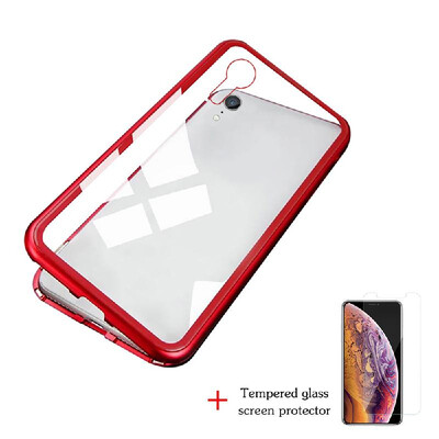 

Magneto Magnetic Adsorption Case Clear Tempered Glass Red Clear i-phone XR