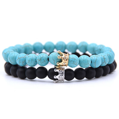 

Natural Stone Beads Bracelet Gold Silver Alloy Crown Bracelet For Women Men Couple Bangles Jew