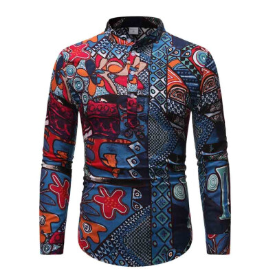 

Tailored Mens Ethnic Long Sleeve Casual Cotton Linen Printing Hawaiian Shirt Blouse