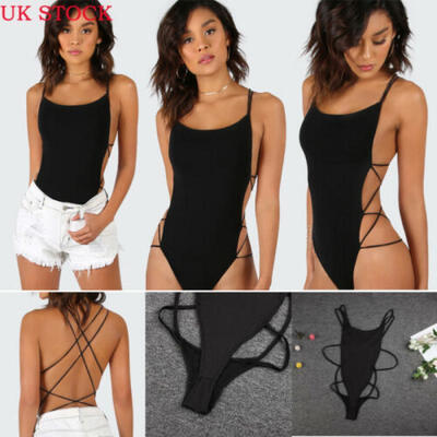 

UK Women Lace Up Bandage Bodysuit Leotard Lingerie Romper Tops Jumpsuit Swimwear