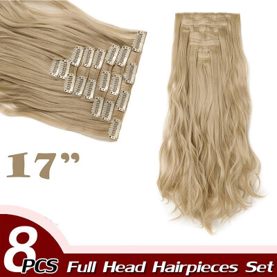 

Full Head Clip Synthetic in Hair Extensions 8 Piece 18 Clips Hairpiece Long Wave Curly Straight for Women