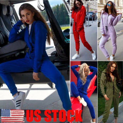 

US 1Pcs Women Tracksuit Hoodies Pants Set Lounge Wear Sport Suit Jumpsuit Plus