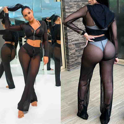 

Women Beach Mesh Sheer Bikini Cover Up Swimwear Transparent Long Pant Trousers