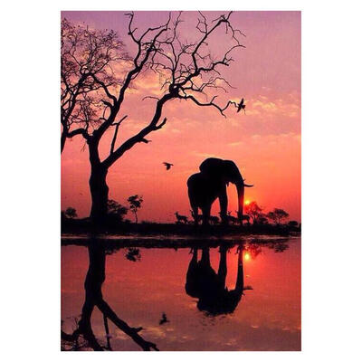 

5D DIY Full Drill Diamond Painting Elephant Sunset Cross Stitch Embroidery