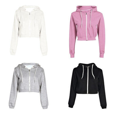 

US New Women Long Sleeve Hoodie Sweatshirt Sweater Casual Crop Top Coat Pullover