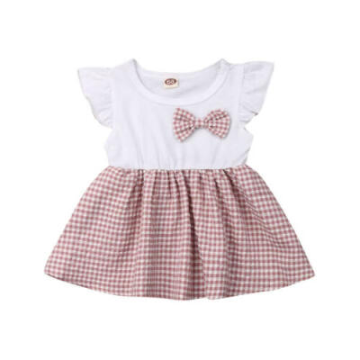 

Stylish Sweet Newborn Toddler Baby Girls Summer Cotton Dress Bow Plaid Sundress