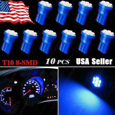 

10X Blue T10 W5W 192 194 158 8-SMD LED Instrument Cluster Interior Light Bulbs