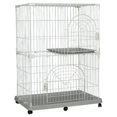 

475" 2-Level Roling Wire Pet Cage Cat Playpen - White