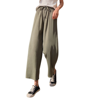 

Fashion Women Cotton Linen Blend Long Pants Casual Wide Leg Beach Loose Trousers