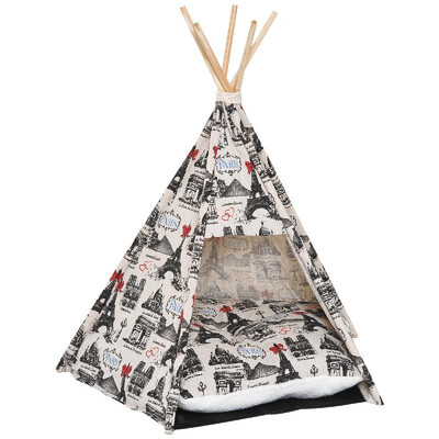 

Small Foldable Teepee Tent Pet Cat Dog Bed Washable with Cushion
