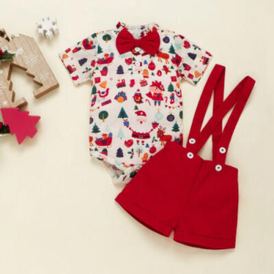 

US Baby Boy Christmas Outfits Santa Claus Romper & Pants Overalls Xmas Clothes