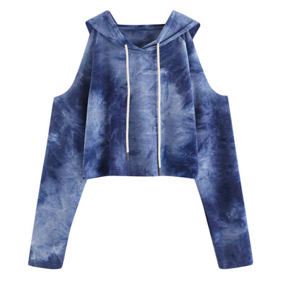 

Nomeni Womens Hoodie Strapless Printed Sweatshirt Long Sleeve Pullover Tops Blouse