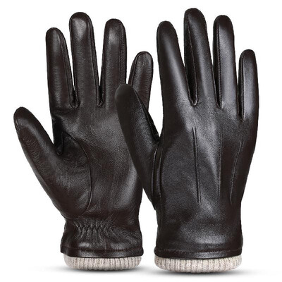 

Men Sheepskin Leather Gloves Outdoor Sport Warm Wool Lined Vintage Daily Dress Driving Gloves