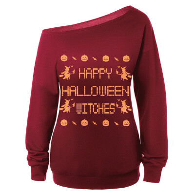 

Skew Neck Witches Print Halloween Sweatshirt