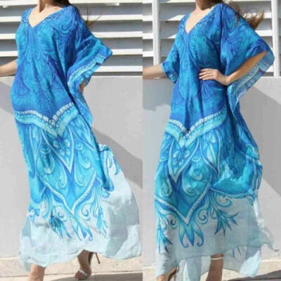 

Womens Beach Wrap Bikini Cover Up Kimono Kaftan Long Cardigan Blouse Boho Dress