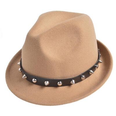 

Styles Unisex Women Men Trilby Jazz Hat Woolen Pork Pie Hat With Belt And Rivet