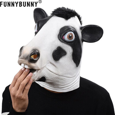 

FUNNYBUNNY Novelty Halloween Costume Party Latex Cow Head Mask Cow Black Mask Halloween Mardi Gras Mask Party Mask