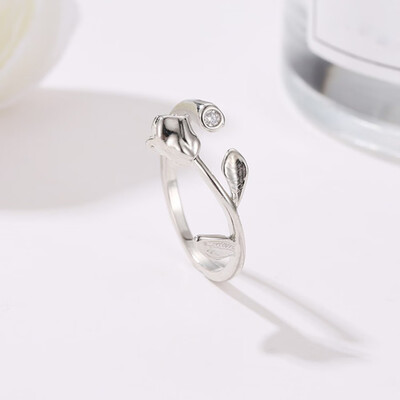 

Exquisite 925 Sterling Silver Floral Ring Solid 14K Rose Gold Fashion Flower Diamond Jewelry Anniversary Proposal Gift